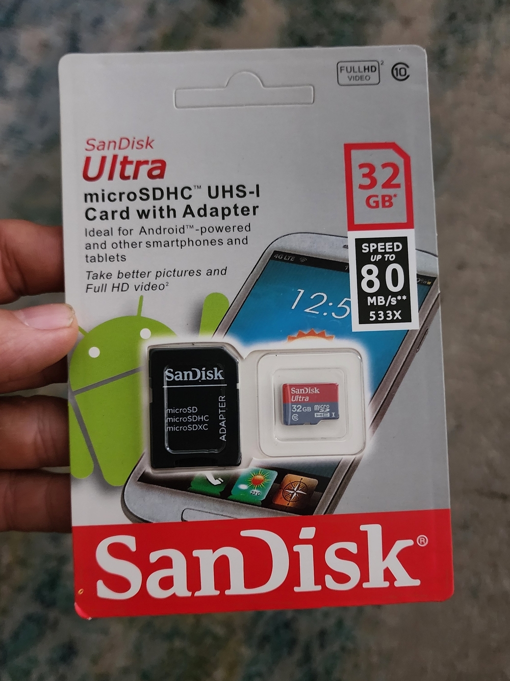 SanDisk MicroSD 32GB Memory Card with Adapter - Black & Red